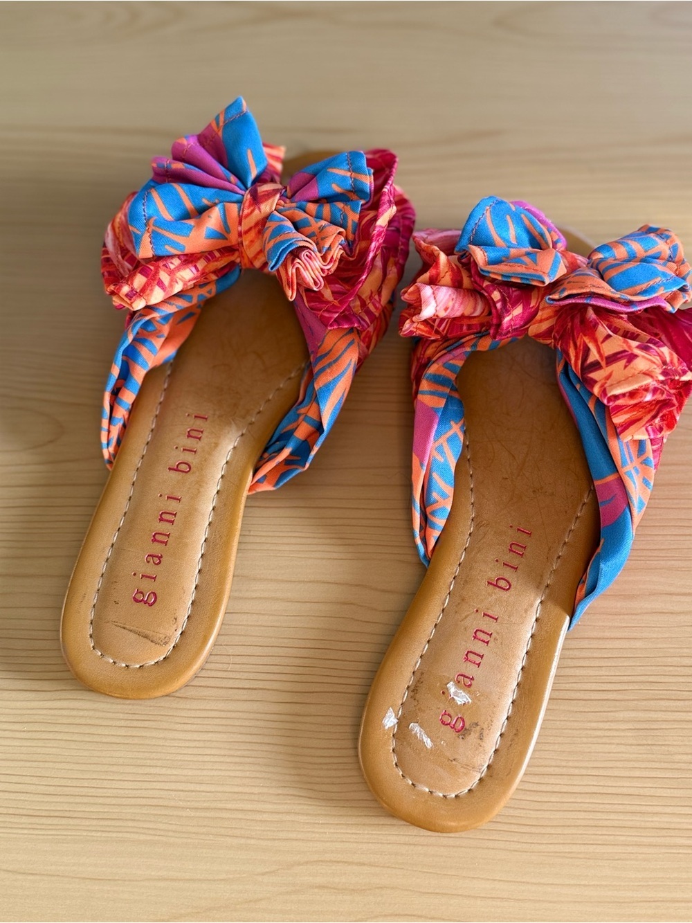 Gianni Bini y2k sandals embellished floral print leather sandals ruffles bows 6 - Picture 4 of 7